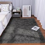 Dark Grey Fluffy Living Room Rugs, Shag Area Rug 6x9 for Bedroom, Furry Carpet for Kids Boys Teen College Dorm, Living Room Decor, Soft Shaggy Rug for Play Room, Fuzzy Carpet for Nursery, Plush Rug