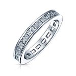 Simple Cubic Zirconia Channel Princess Cut CZ Stackable Wedding Band Eternity Ring For Women .925 Sterling Silver 2MM