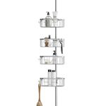 Zenna Home NeverRust Aluminum Tension Pole Shower Caddy, 4 Basket Shelves, Adjustable, 60 to 108 Inch, Satin Chrome