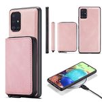 Phone Case for Samsung Galaxy A51 5G/A 51 5G UW Verizon Wallet Cover with Tempered Glass Screen Protector and Credit Card Holder Zipper Stand Leather Cell Accessories 51A G5 S51 Women Men Rose Gold