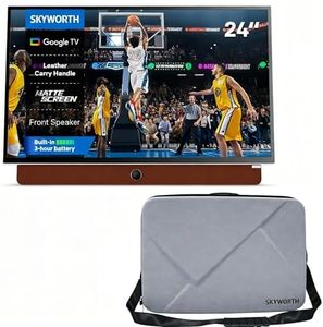 Skyworth 24-Inch Portable Smart TV with Protective Case, Battery Powered Outdoor TV, 1080P FHD, Google TV, HDR10, Dolby Audio, Chromecast, Ideal for Sports, Game Day Bundle