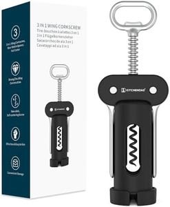 KITCHENDAO 3 in 1 Wing Corkscrew Wine Bottle Opener with Foil Cutter, Built-in Beer Bottle Opener, Multifunctional Wine Opener with Non-Stick Sharp Screw,Easy to Use, Manual Wine Corkscrew，Black