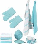 Lane Linen Kitchen Towels And Dishcloths Sets - 16Pc Kitchen Towel Set, 500 Degree Heat Resistant Oven Mitts & Pot Holder, Reusable Dish Cloths For Washing Dishes, Absorbent Kitchen Hand Towels - Aqua