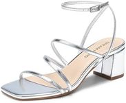 DREAM PAIRS Womens Block Heels 2 inch Strappy Square Toe Dressy Chunky Low Heeled Sandals for Party Wedding Evening,Size 8.5,Silver-Metallic,DWUMHS2512