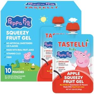 Tastelli Peppa Pig Kids Squeezy Fruit Gel – Apple Flavor – No Artificial Sweeteners or Flavors, Made with Real Fruit Juice, Fiber-Rich Prebiotic Gut Support, Vitamins C & D, Vegan, Gluten-Free - 10 Count