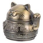 Milisten Lucky Cat Ashtray with Lid Windproof Japanese Fortune Cat Smoking Ash Tray Cigarette Butt Container Maneki Neko Figurine Ashtrays Desk Organizer for Home Office Black Copper