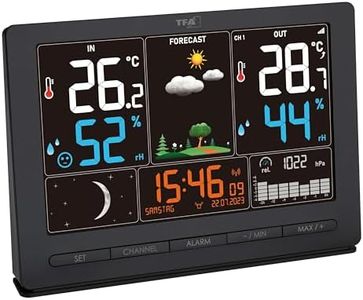 TFA Dostmann Station météoSeason 2, 35.1118.01, avec émetteur extérieur sans fil, prévisions météorologiques, écran couleur, température et humidité, avec phase de lune, noir.