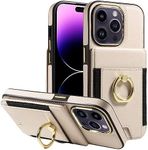 S. Dawezo Compatible with iPhone 14 Pro Wallet Case with Card Holder,360° Rotation Ring Holder Stand Case with Card Slot,RFID Blocking Drop Protection with Magnetic Snap Case for 14 Pro-Beige