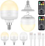 SCOPOW Rechargeable Light Bulbs with Remote Control Timer 3 Color Temperatures Battery Operated Light Bulbs Dimmer for Non-Hardwired Detachable (10W+E12+Hook+2PC)