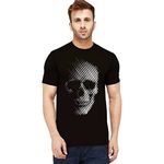 Uniplanet Store® Men's Cotton White Skull Round Neck Regular Fit Black T-Shirt