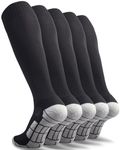 CWVLC Soccer Socks Youth 5 Pairs Girls Boys Volleyball Sport Team Athletic Knee High Long Tube Cotton Compression Baseball Socks Black Medium (5Y-7Y Youth/6-10 Women)