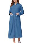 Ekouaer Women's Zipper Robe Knee Length Loungewear Fleece Bathrobe Long Sleeve Housecoat with Pockets Navy Blue XXL