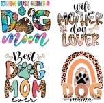 4pcs Dog Mom Mama Iron on Transfers Heat Transfer Decals Iron on Transfers for T Shirts Patches Sticker for Clothes Pillow Covers DIY Appliques