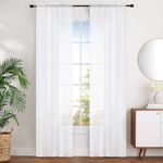 Sheer Curtains White 95 Inches Long, Window Treatments Rod Pocket Drapes for Living Room, Bedroom, Semi Crinkle Voile Curtain Panels for Yard, Patio, Villa, Parlor, Set of 2, W132 x D241 CM