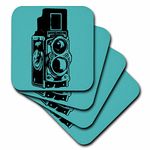 3dRose cst_20708_4 Picture of a Vintage Twin Lens Reflex TLR Camera on Cyan Ceramic Tile Coasters, Set of 8