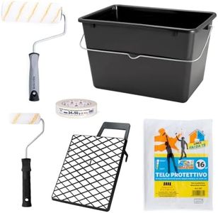 PENNELLIFICIO 2000 | Kit 2 Rulli con Bacinella e Retina per Scolare la Pittura, Nastro per Mascheratura e Telo Protettivo, Set Pittura, Idropittura, Pareti Lisce, Secchio da 14 L - Made in Italy
