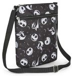 Disney Crossbody Bag Jack Skellington and Zero All Over Print Passport Travel, Black