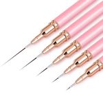 Nail art brushes, 5Pcs Nail Art Liner Brushes, Painting Art Design Brush Set Nail Dotting Drawing Tool for Long Lines, Thin Details, Fine Drawing Sizes 4/8/12/20/25mm, Pink