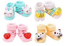 SHOP FRENZY kids unisex 3d face anti skid cotton booties for baby boy and girl (0-6 months) (Combo for 4)