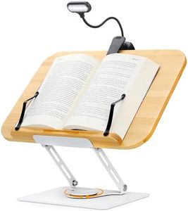 Book Stand for Reading Book Holder Hands Free with Book Light, Adjustable Book Holder with 360° Rotating Base & Page Clips, Foldable Desktop Stand for Textbook, Cookbook, Laptop, Sheet Music