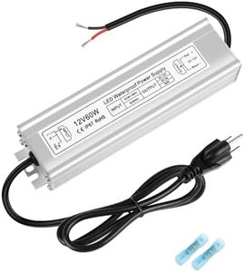 12V 60W LED Power Supply, IP67 Waterproof LED Driver, Low Voltage Transformer, AC 90-265V to DC 12V 5A Converter with 3-Prong Plug 3.3 Ft Cable for Outdoor LED Light, Landscape Light, Industrial