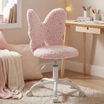 DM Furniture Butterfly Kids Desk Chair Girls Students Study Chair Adjustable Computer Chairs Furry Swivel Office Child Reading Chairs for Home/Bedroom/School/Dorm, Pink