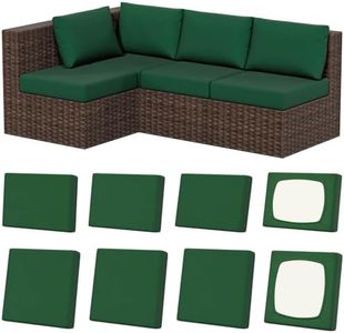8Pcs Stretch Patio Cushion Covers, Outdoor Couch & Sofa Replacement Slipcovers for Patio Furniture Cushion Covers, Washable Reusable Furniture Protector, Square-Large + Rectangle, Dark Green