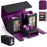 Kabinka MTG Deck Box with 2 Commander Display Windows,Removable Trading Card Storage Box with Dice Tray Holds 440+ Unsleeved Cards,Magnetic Card Case for TCG CCG EDH(Black&Purple)