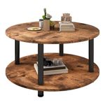 VERFARM 23.6" Round Coffee Table, 2-Tier Small Circle Coffee Table with Storage, Modern Center Accent Table with Metal Frame, Side Table End Table for Small Space, Living Room, Office, Rustic Brown