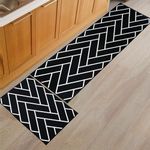 BWBIKE 2 Pieces Non Slip Kitchen Rug Sets,Washable Kitchen Floor Mat Absorbent Runner Carpet Home Standing Mat for Kitchen Office Desk Sink Laundry Room,43x75cm + 43x150cm,Black Strip