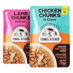 Kennel Kitchen Adult & Puppy Dog Food, Chicken and Lamb Chunks in Gravy, 12 Pouches (12 x 80g Each)