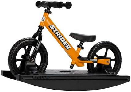 Strider 12” Sport Bike (Orange) + Rocking Base - Helps Teach Baby How to Ride a Balance Bicycle - for Kids 6 Months to 5 Years - Easy Assembly & Adjustments