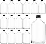 Tebery 15 Pack Glass Flask Liquor Bottle with Black Caps, 12OZ Drink Bottles for Beer Milk Beverage Perfume Oil Sauce Whiskey Soda Liquid