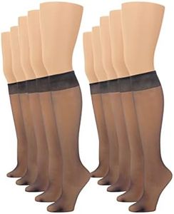 No Nonsense Women's Sheer Toe Knee Highs, 10 Pair Pack, Off Black, One Size