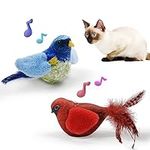 LeWiser Cat Toys Chirping Tit 2 Pcs with Catnip SilverVine, Suitable for Cat Wand Toys, Simulation Bird Design, Interactive Toys for Indoor Kitty Kitten Exercise, Red and Blue