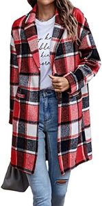 PRETTYGARDEN Women's 2024 Plaid Shacket Jacket Casual Button Wool Blend Winter Tartan Trench Coat With Pockets (Brilliant Red,Medium)