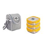 Veigo Stainless Steel Lunch Box - 3 Yellow Containers (1 Lunch Box Set (330ml + 330ml + 330ml + Insulated Lunch Bag)) | Leakage Proof Tiffin| Lunch Box for Office (990ml)| Combo 4