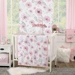 NoJo Little Love by Beautiful Blooms Pink, White, and Grey Floral 3 Piece Nursery Mini Crib Bedding Set - Comforter and Two Fitted Mini Crib Sheets