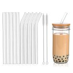 RENYIH 10 Pcs Reusable Boba Straws,9.05''x14 mm Wide Glass Drinking Straws Smoothie Straws for Bubble Tea, Milkshakes, Juice,Set of 5 Straight and 5 Bent with 2 Cleaning Brushes -Dishwasher Safe