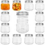 Yishik 12 Pack 250ml Regular Mason Jars with Leak-proof Split-type Silver Lids,8oz Reusable Glass Canning Jar for Jam,Fruits Storage,Party/Wedding Favors,Homemade Gift