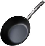 Skottsberg Wok Pan Made of Carbon Steel, Diameter 28 cm, Pre-Seasoned, Non-Stick Effect, Suitable for All Hob Types