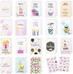 Hianjoo Birthday Cards Assortment 18 Pcs, 15 * 20 CM Happy Birthday Greeting Card with Envelopes and Stickers Blank Congratulation Card Gift Card for Husband Wife Mother Father Children Lover Friend