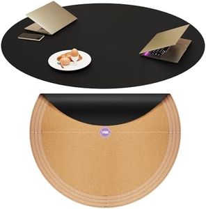 Vyaaa PU Leather & Cork Round Placemats, 42" Large Table Cloth, Cuttable Table Cover, Round Table Runner Protector, Suitable for 35"- 42" Dining Coffee Table(Black)
