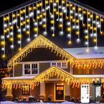 Icicle Outdoor Christmas Lights 10M - Warm White LED Xmas Icicle Light Outside Lighting Connectable House Lights 8 Mode Remote