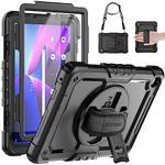 SEYMAC Case for Lenovo Tab M10 3rd Gen 10.1 inch 2022(TB-328), Lenovo Tab M10 Shockproof Case with Screen Protector, 360° Rotating Stand and Hand Strap, Shoulder Strap, Pen Holder, Black