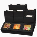 36Packs Black Bakery Boxes with Window 6x6x3 inches White Cookie Boxes Macaroon Boxes Thick & Sturdy Treat Boxes for Macarons，Pastry