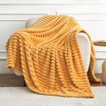 DISSA Fleece Blanket Throw Size – 60x80, Wide Stripe, Yellow – Soft, Plush, Fluffy, Fuzzy, Warm, Cozy – Perfect Throw for Couch, Bed, Sofa - Flannel Blanket Throw Blanket