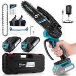 Mini Chainsaw Cordless 6 inch, Electric Chainsaw with 2PCS Rechargeable 2.0Ah Batteries and Charger, 2 Chains, Portable Handheld Chain Saws for Cutting Trees Garden Pruning, Branches, Wood