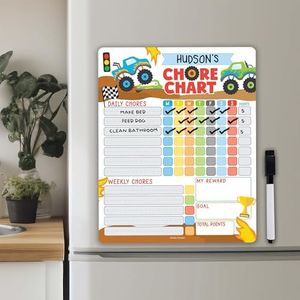 Monster Truck Dry Erase Chore Chart for Kids - Magnetic Chore Chart for Kids Magnetic, Chores Chart for Kids, Responsibility Chart for Kids, Good Behavior Chart for Kids at Home, Kids Chore Charts