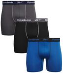 Reebok Men's Boxer Briefs – 3 Pack Performance Mens Underwear Boxer Briefs with Fly Pouch - Athletic Underwear for Men (S-XL), Charcoal/Black/Blue, XL